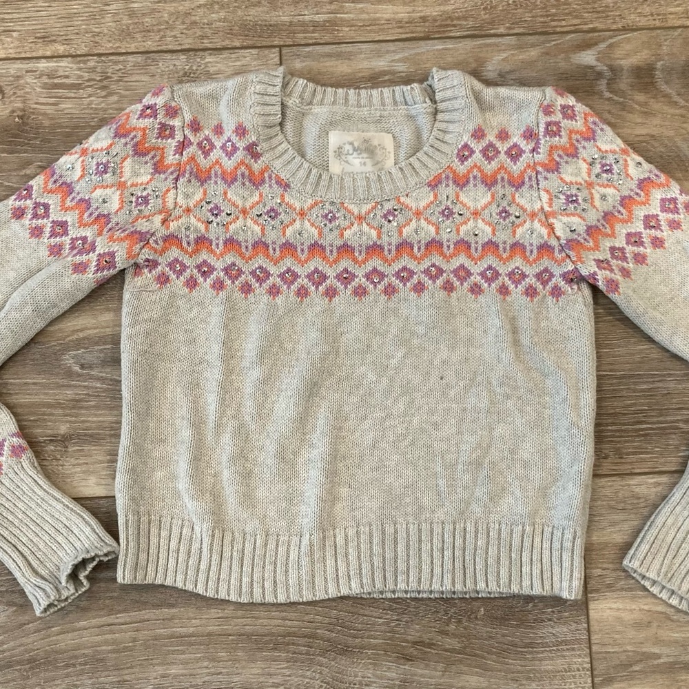 Justice Gray, Pink, and Orange Patterned Sweater